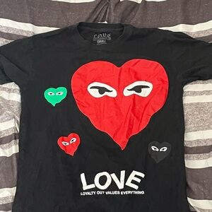 Love Black Tee with Red and Green Heart Design